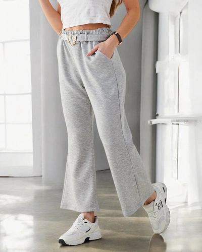 Royalfashion Wide women's fabric pants with a decorative belt