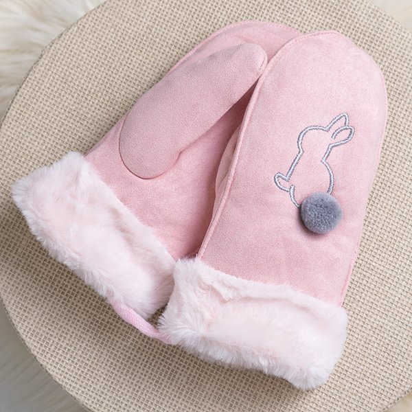 Pink children's gloves with a string and mitts - Gloves