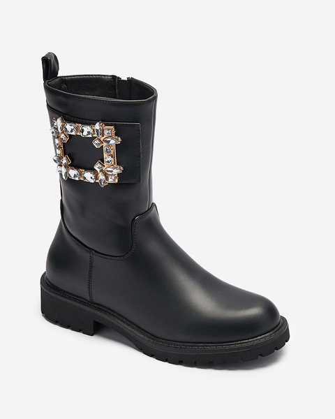 Women's black eco-leather boots with embellishment Xetika - Footwear