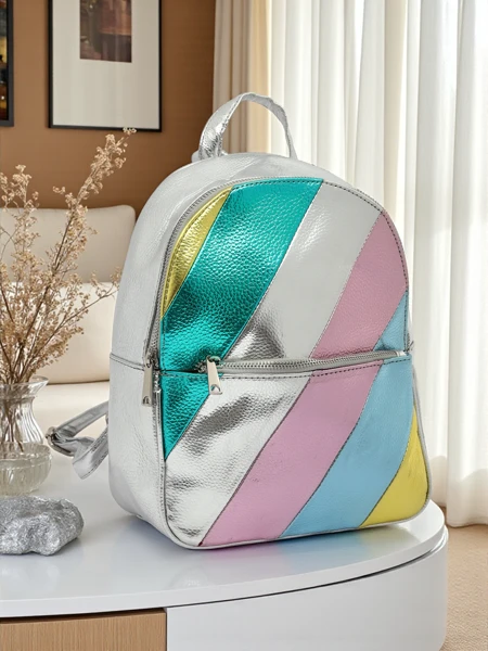 Royalfashion Women's eco-leather backpack with stripes Metallic Stripes