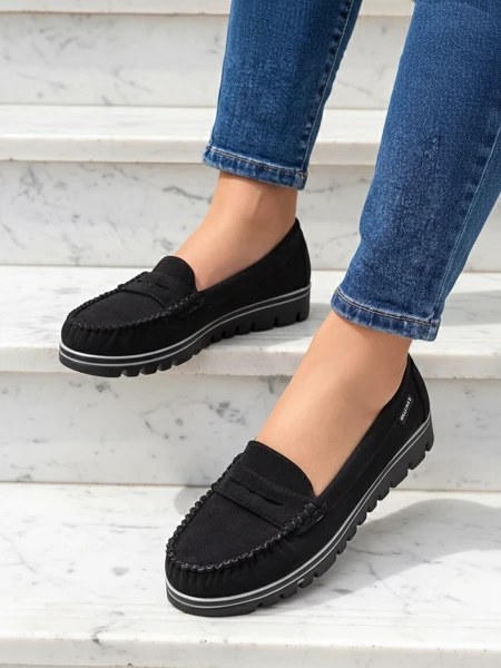 Sabella Black Faux Leather Moccasins