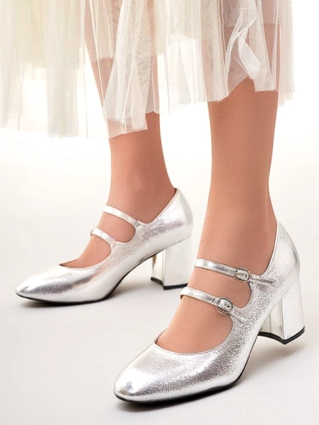 Royalfashion Patent leather women's pumps on a block heel with straps Ovinna