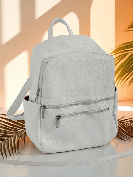 AURELIA Grande Women's Woven Backpack – White Eco Leather Królewska Moda