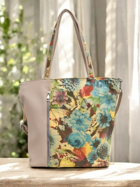 Royalfashion Large eco-leather bag with flowers
